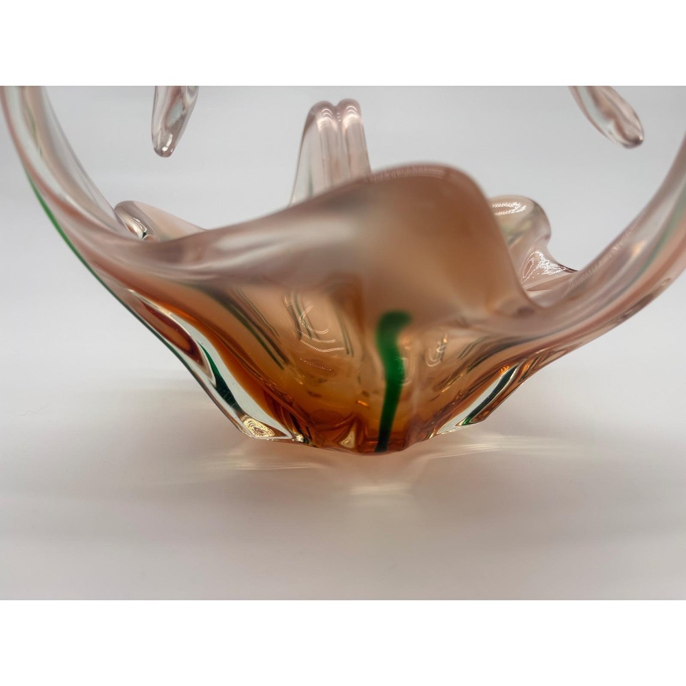 Vintage Murano Art Glass Amber Centerpiece Bowl Jordan Imports Label Italy V8 - Picture 5 of 10